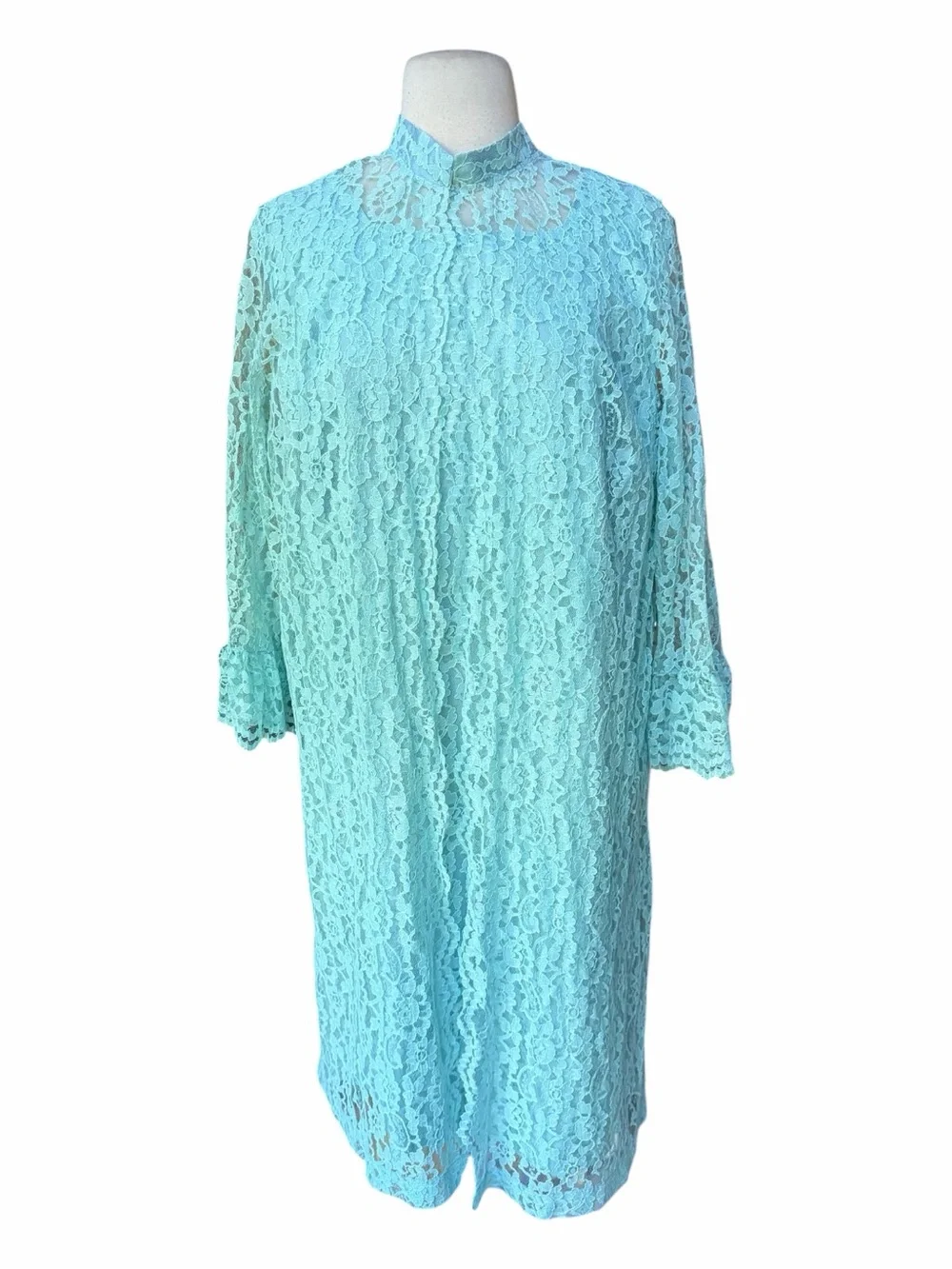 1960s Turquoise Lace Lined Shift Dress and Matching Duster Coat Set